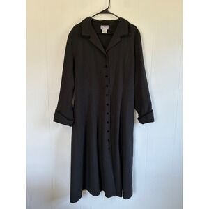 April Cornell Black Button Down Maxi Dress Duster Coat Velvet Trim Womens Large